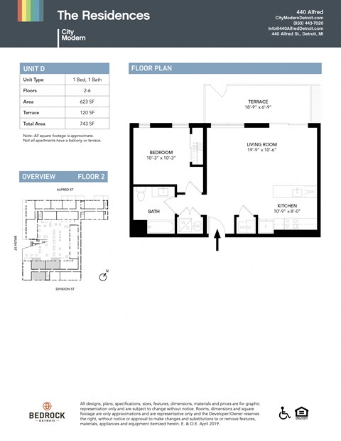 Floor plan for 1 bed, 1 bath, 623 sqft